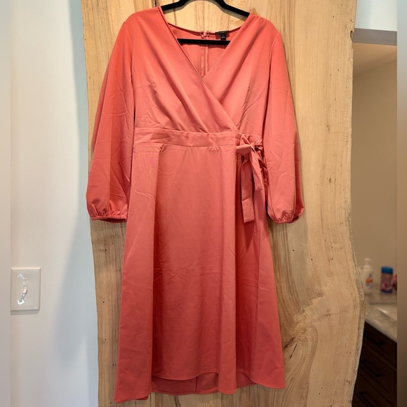 NWT Ann Taylor Elegant Coral Faux Wrap Dress 8 - Picture 1 of 9